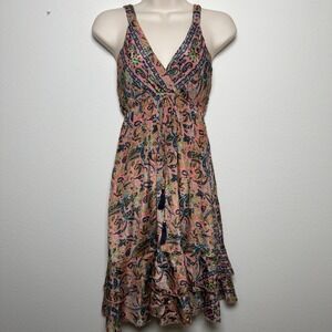 Mamey‎ Women Fairy Babydoll Mini Satin Dress Small Pink Paisley Indie Boho